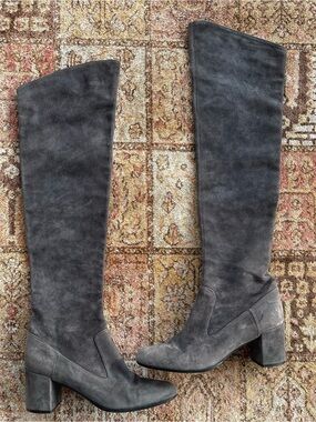 Vince Women's Gray Suede Knee-High Block Heel Boots Size 8.5